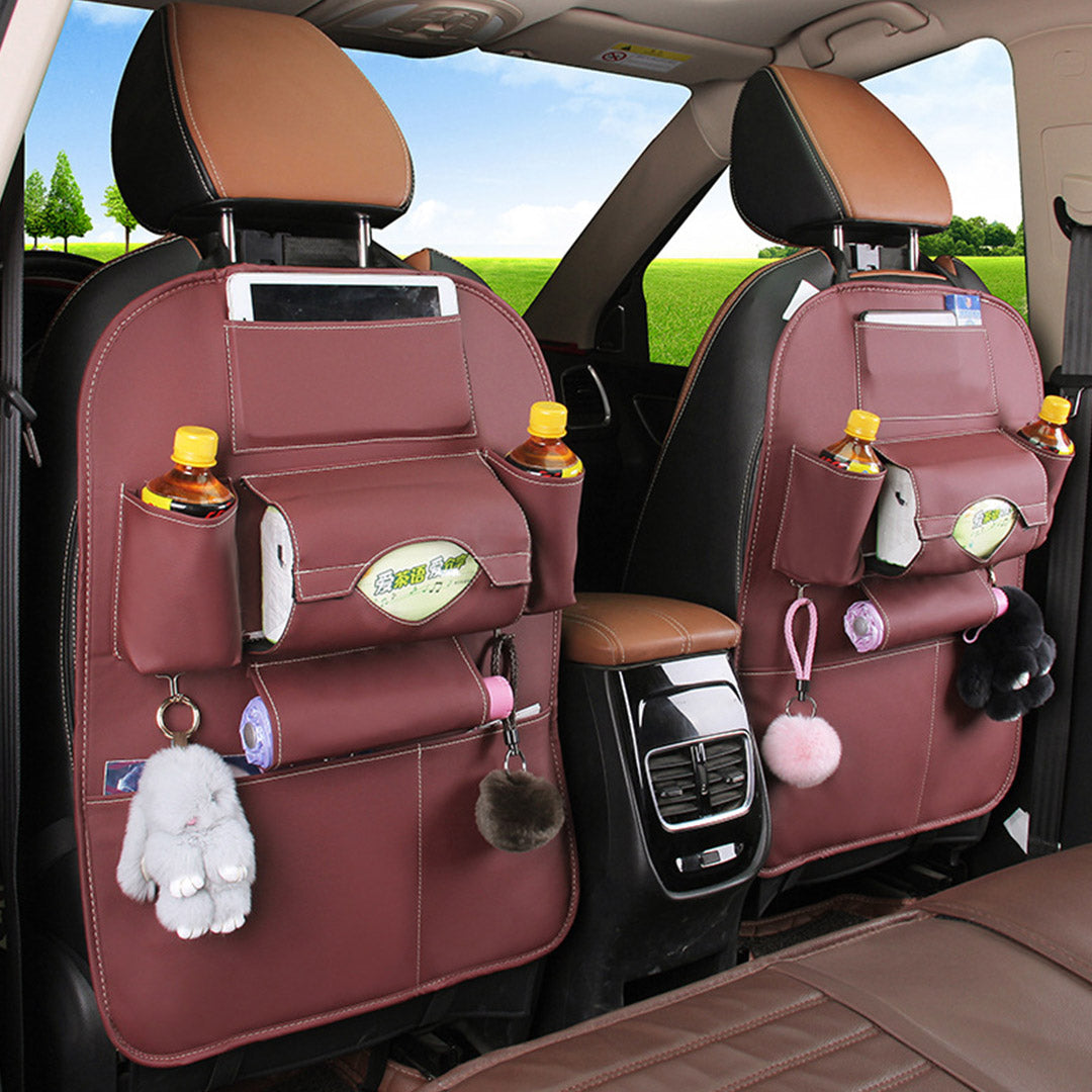 Premium 2X PVC Leather Car Back Seat Storage Bag Multi-Pocket Organizer Backseat and iPad Mini Holder Red - image4