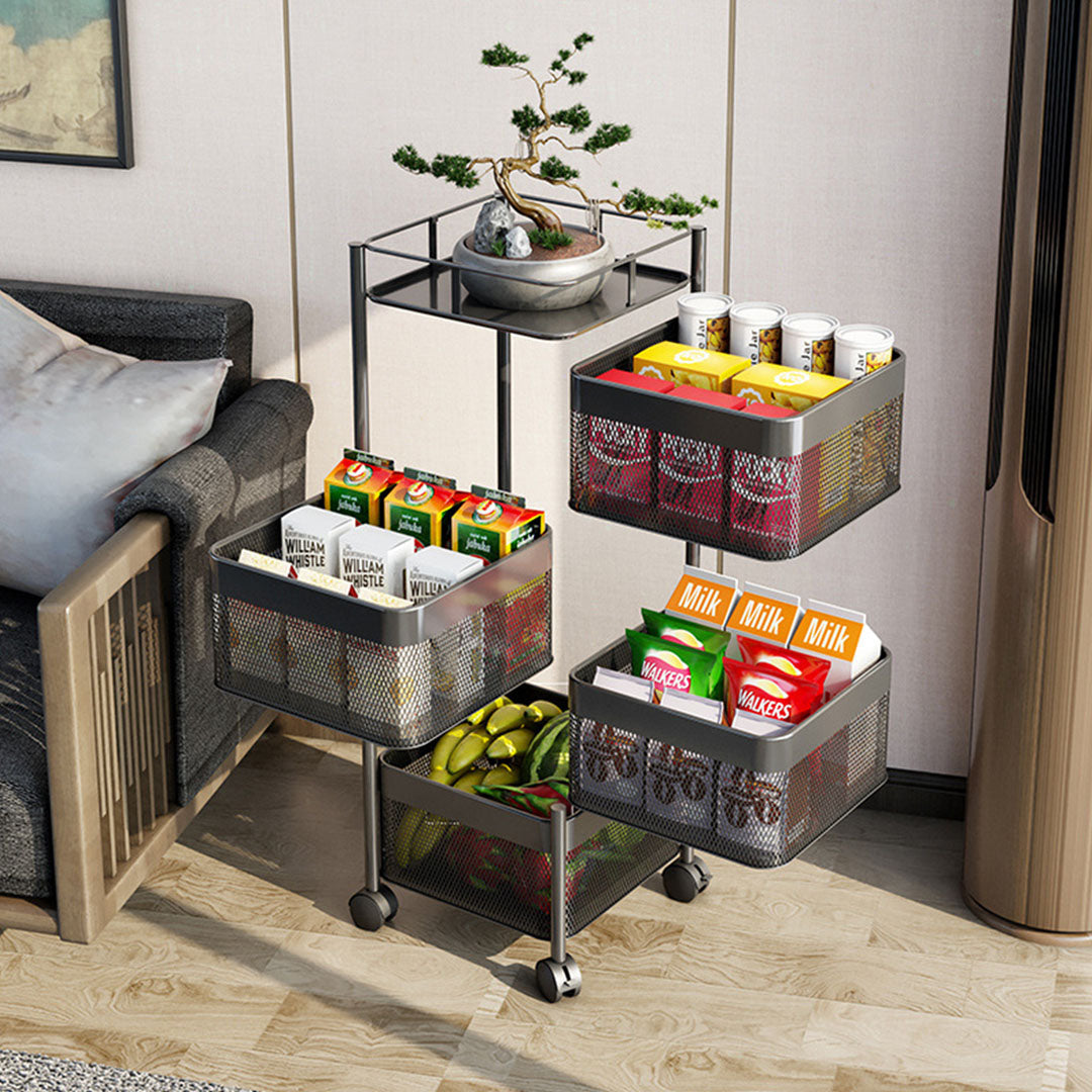 Premium 4 Tier Steel Square Rotating Kitchen Cart Multi-Functional Shelves Portable Storage Organizer with Wheels - image4