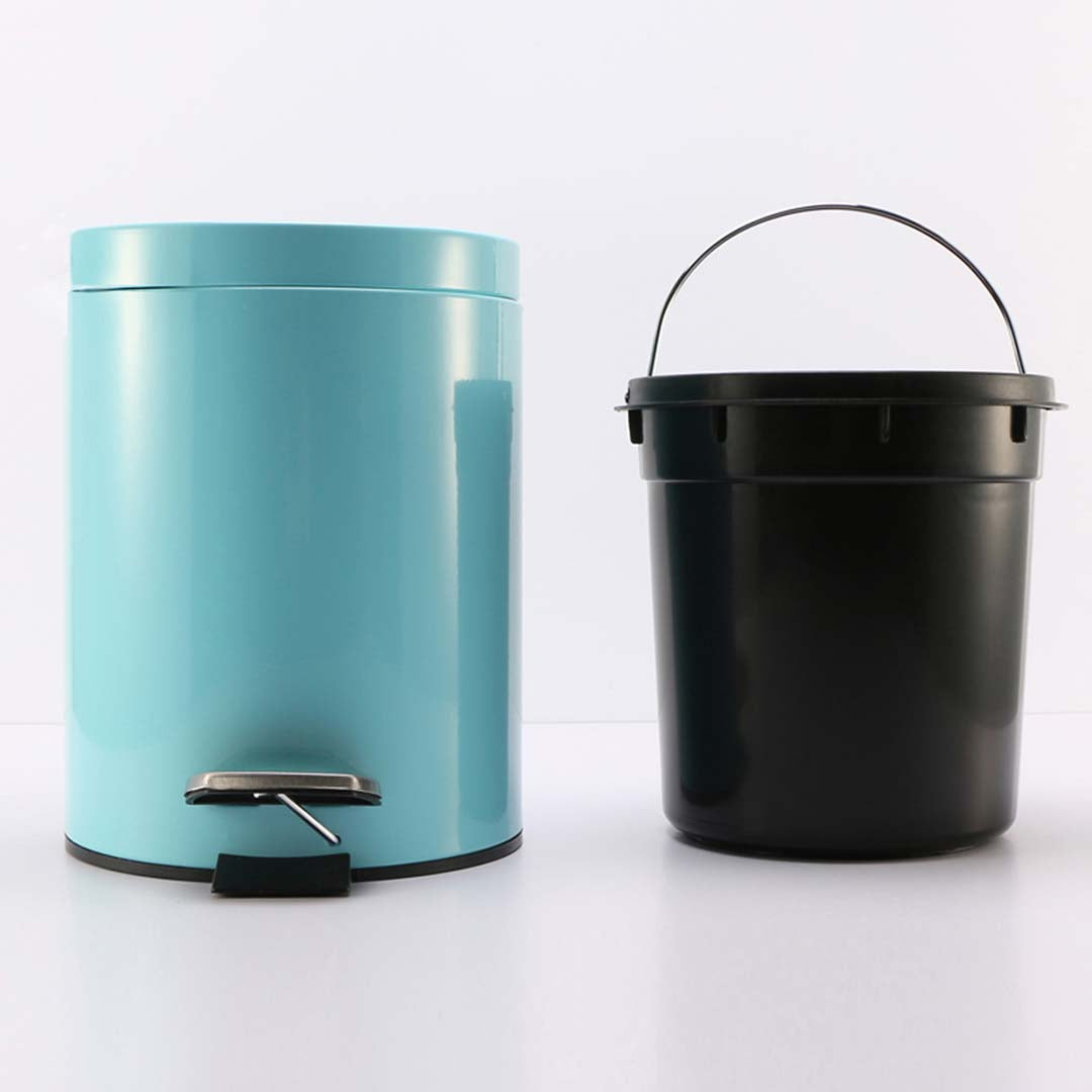 Premium 7L Modern Foot Pedal Trash Bin Waste Kitchen Bathroom Stainless Steel Round Blue - image4