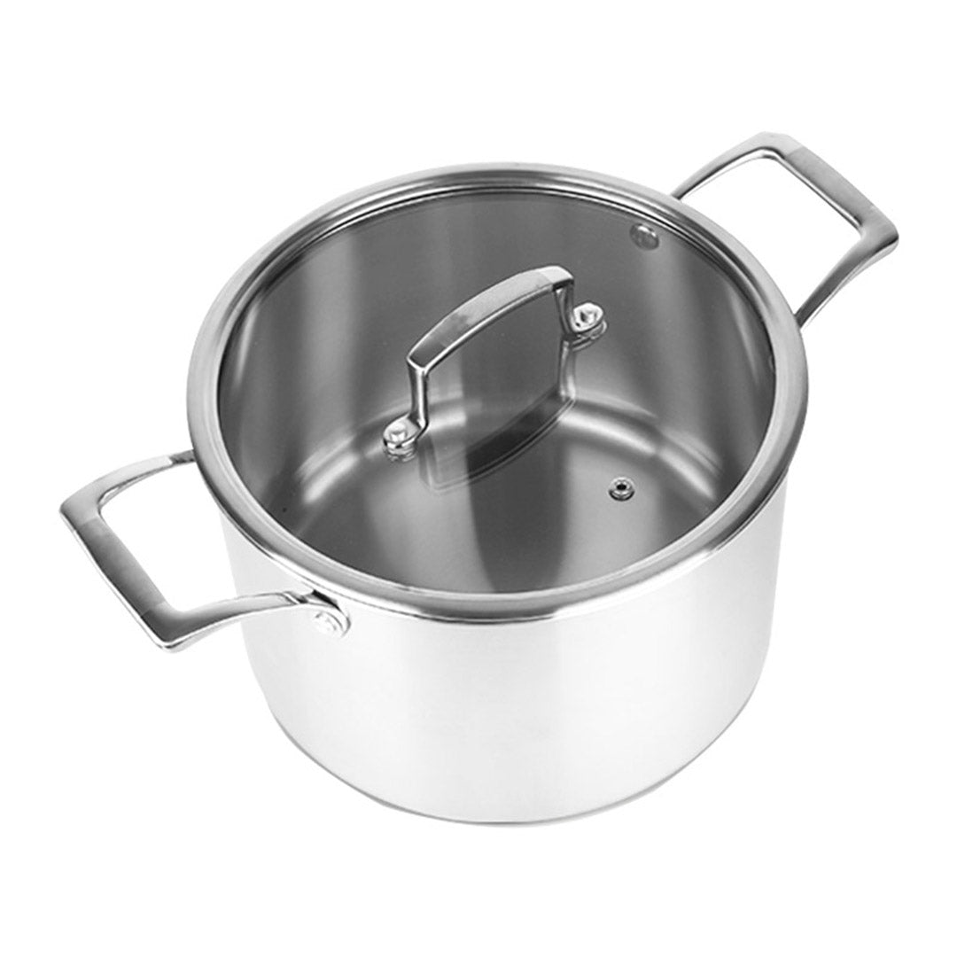 Premium 22cm Stainless Steel Soup Pot Stock Cooking Stockpot Heavy Duty Thick Bottom with Glass Lid - image4