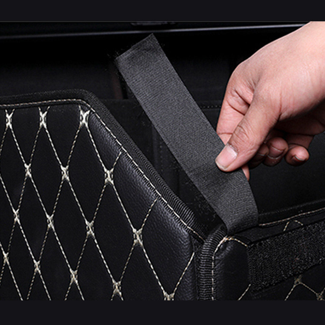 Premium Leather Car Boot Collapsible Foldable Trunk Cargo Organizer Portable Storage Box Black/Gold Stitch Small - image4