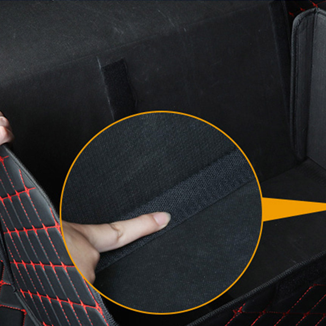 Premium Leather Car Boot Collapsible Foldable Trunk Cargo Organizer Portable Storage Box Black/Red Stitch Medium - image4