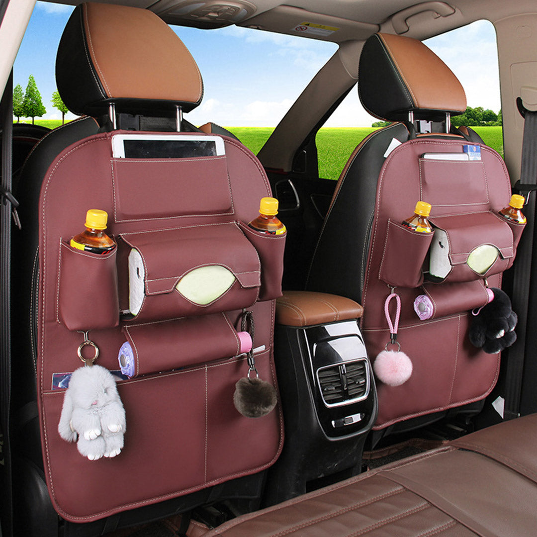 Premium PVC Leather Car Back Seat Storage Bag Multi-Pocket Organizer Backseat and iPad Mini Holder Coffee - image4