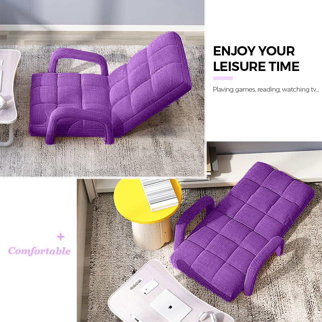 Premium 2X Foldable Lounge Cushion Adjustable Floor Lazy Recliner Chair with Armrest Purple - image4