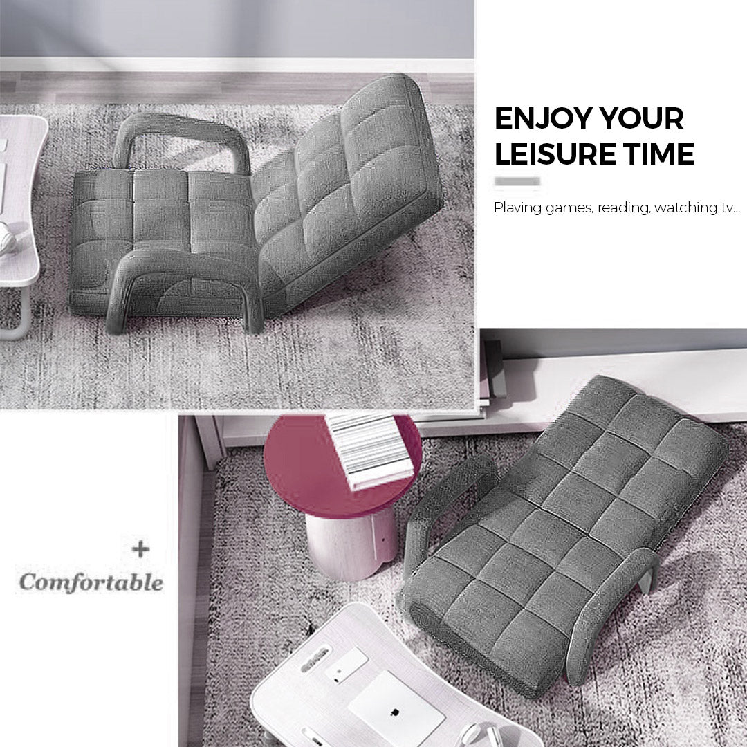 Premium 4X Foldable Lounge Cushion Adjustable Floor Lazy Recliner Chair with Armrest Grey - image4