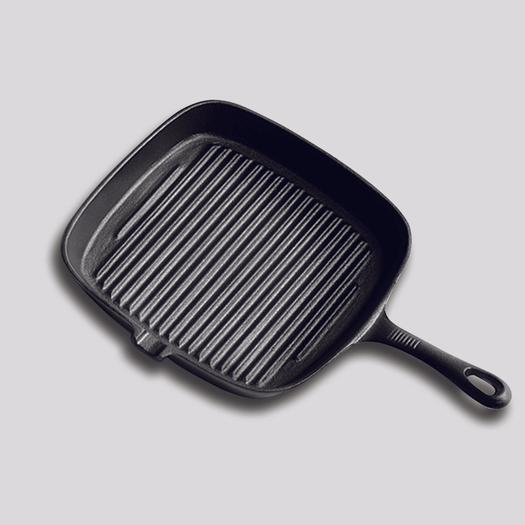 Premium 23.5cm Square Ribbed Cast Iron Frying Pan Skillet Steak Sizzle Platter with Handle - image4
