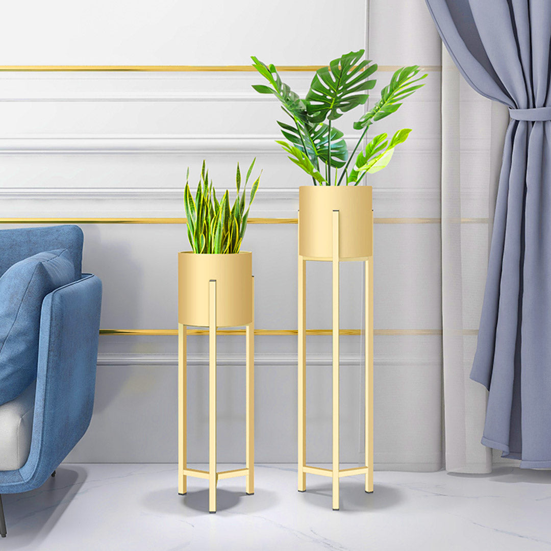 Premium 2X 90cm Gold Metal Plant Stand with Flower Pot Holder Corner Shelving Rack Indoor Display - image4