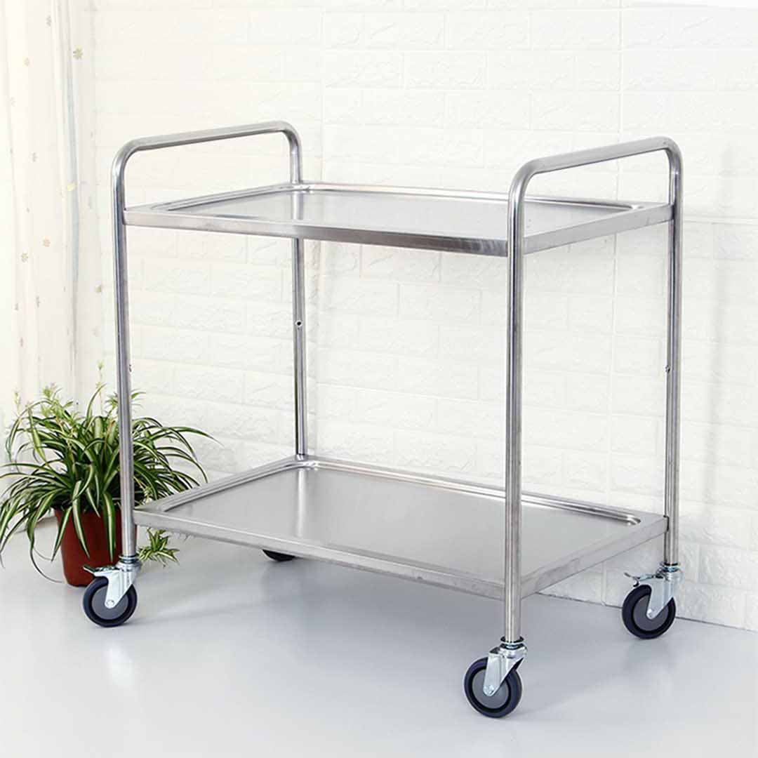 Premium 2 Tier Stainless Steel Kitchen Dining Food Cart Trolley Utility Round 81x46x85cm Small - image4