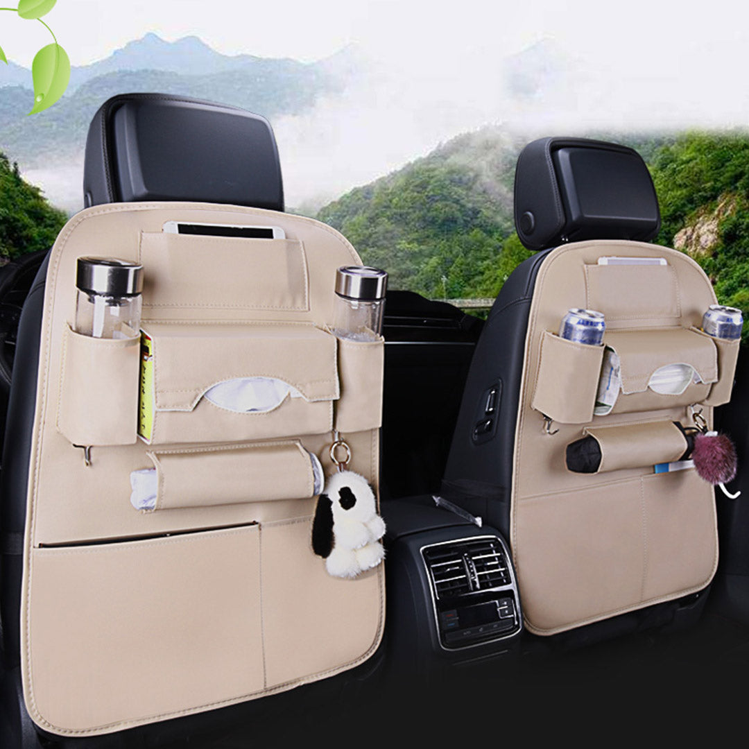 Premium PVC Leather Car Back Seat Storage Bag Multi-Pocket Organizer Backseat and iPad Mini Holder White - image4