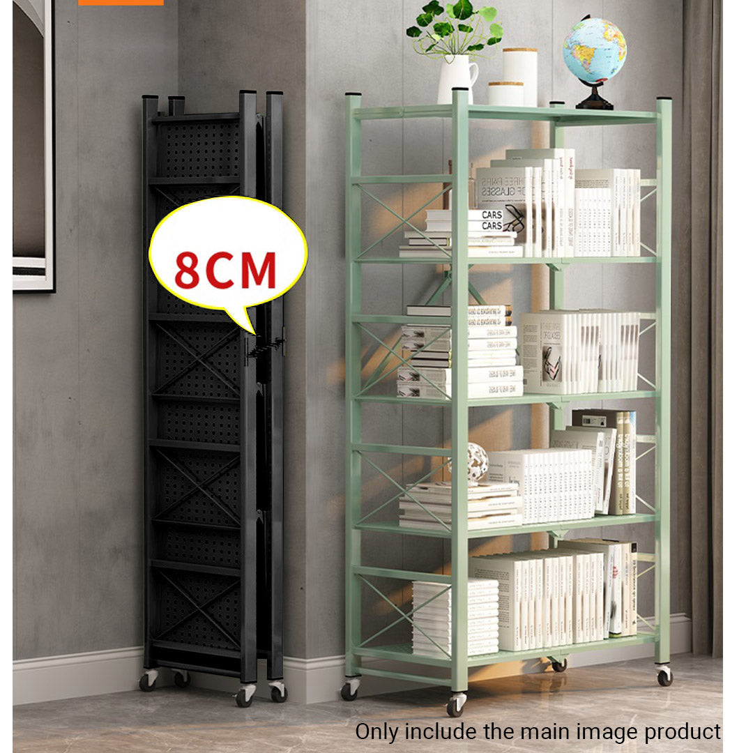 Premium 4 Tier Steel Black Foldable Display Stand Multi-Functional Shelves Portable Storage Organizer with Wheels - image4