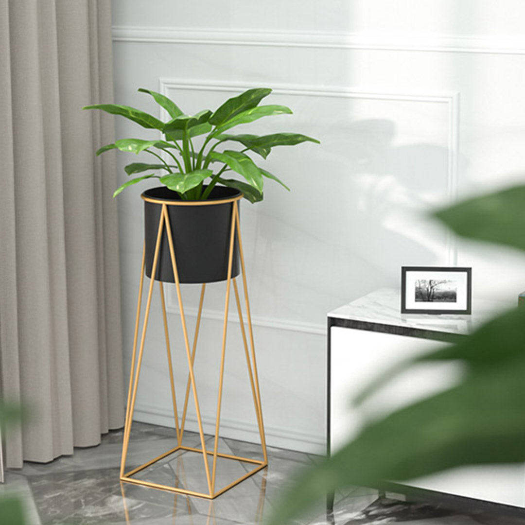 Premium 2X 70cm Gold Metal Plant Stand with Black Flower Pot Holder Corner Shelving Rack Indoor Display - image4