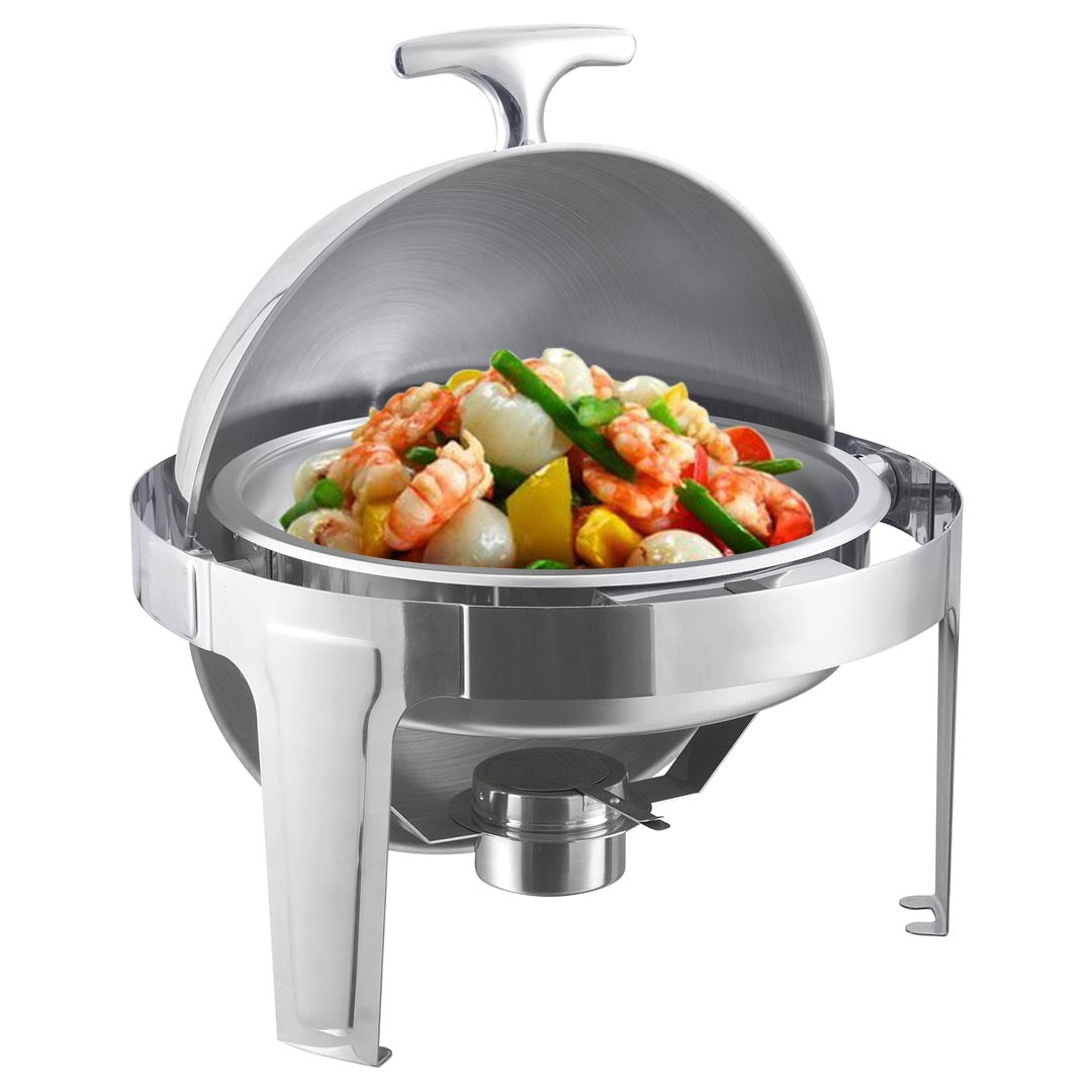 Premium 6L Stainless Steel Chafing Food Warmer Catering Dish Round Roll Top - image4