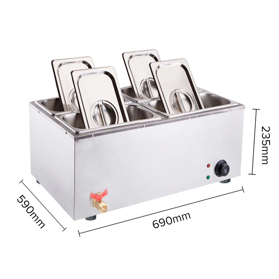 Premium Stainless Steel 4 X 1/2 GN Pan Electric Bain-Marie Food Warmer with Lid - image4