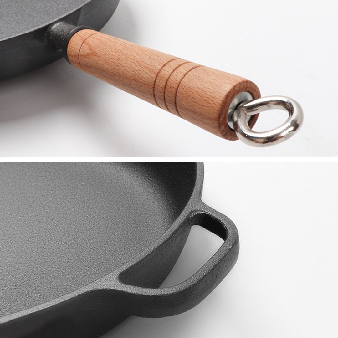 Premium 2X 27cm Round Cast Iron Frying Pan Skillet Steak Sizzle Platter with Helper Handle - image4