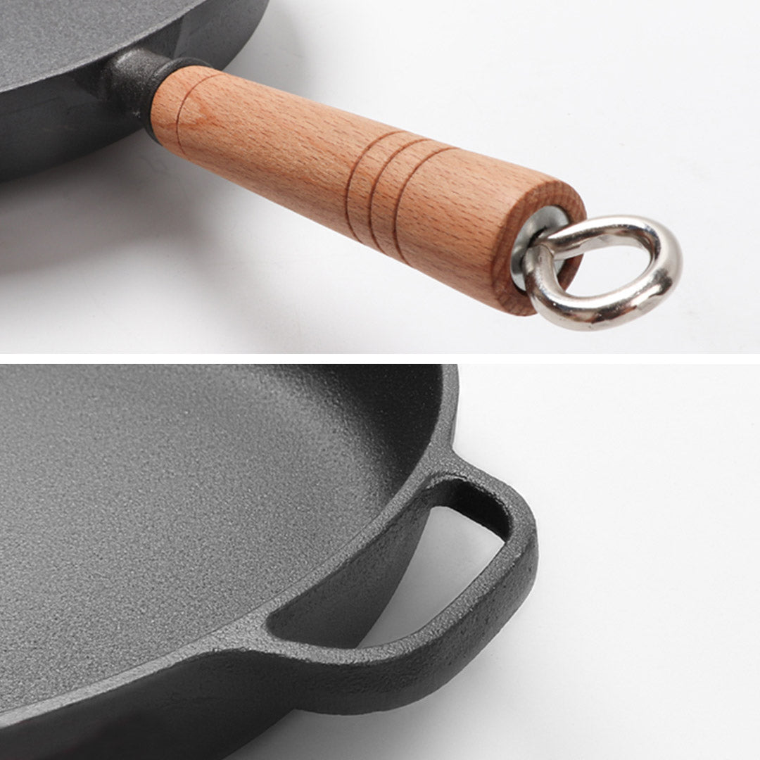 Premium 2X 25cm Round Cast Iron Frying Pan Skillet Steak Sizzle Platter with Helper Handle - image4