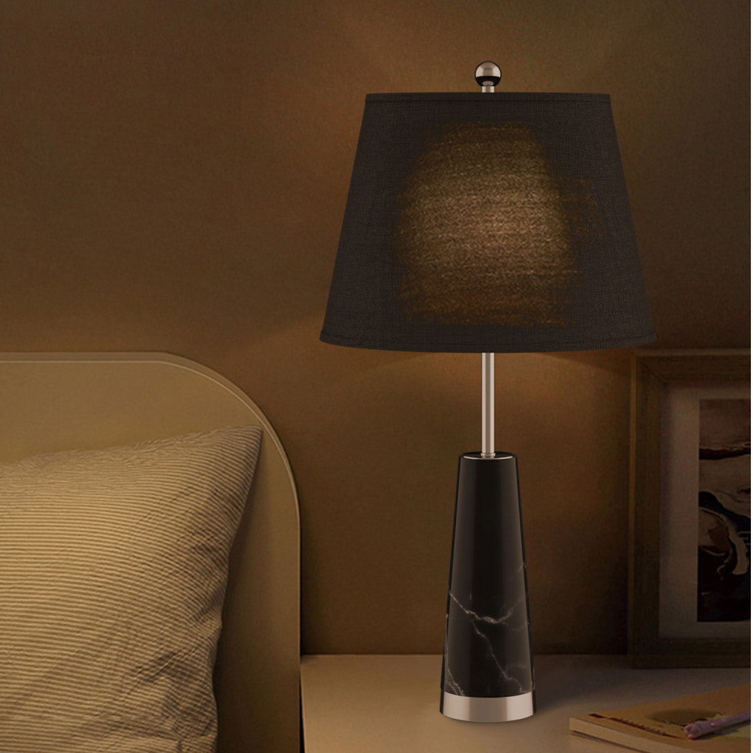 Premium 2X 68cm Black Marble Bedside Desk Table Lamp Living Room Shade with Cone Shape Base - image4