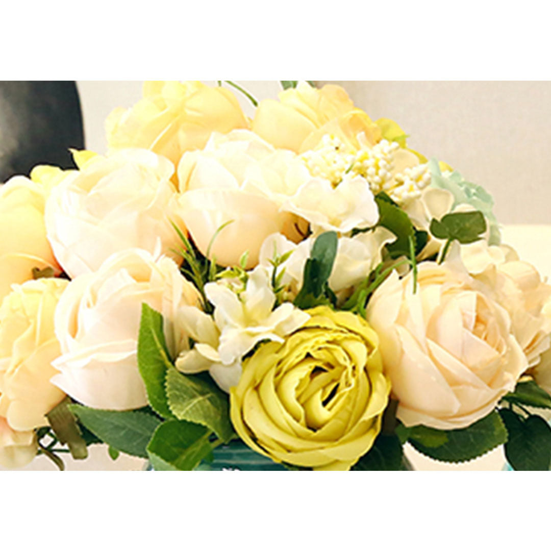 Premium 3pcs Artificial Silk with 15 Heads Flower Fake Rose Bouquet Table Decor White - image4