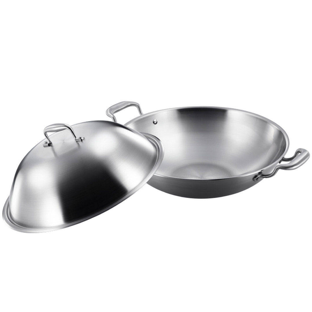 Premium 2X 3-Ply 42cm Stainless Steel Double Handle Wok Frying Fry Pan Skillet with Lid - image4