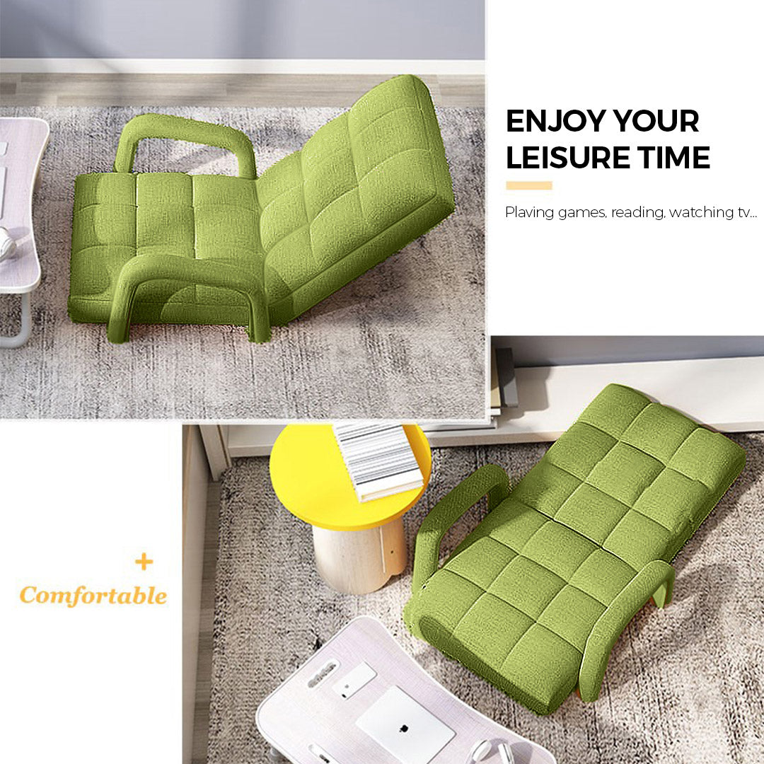 Premium Foldable Lounge Cushion Adjustable Floor Lazy Recliner Chair with Armrest Yellow Green - image4