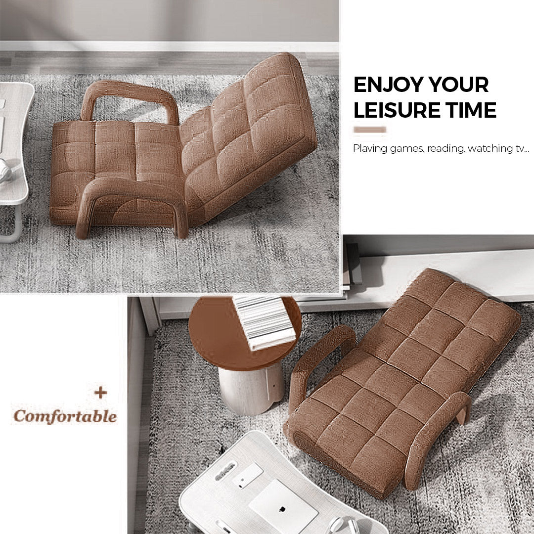 Premium Foldable Lounge Cushion Adjustable Floor Lazy Recliner Chair with Armrest Coffee - image4