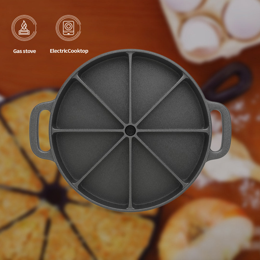 Premium 2X 21.5CM Round Cast Iron Baking Wedge Pan Cornbread Cake 8-Slice Baking Dish with Handle - image4