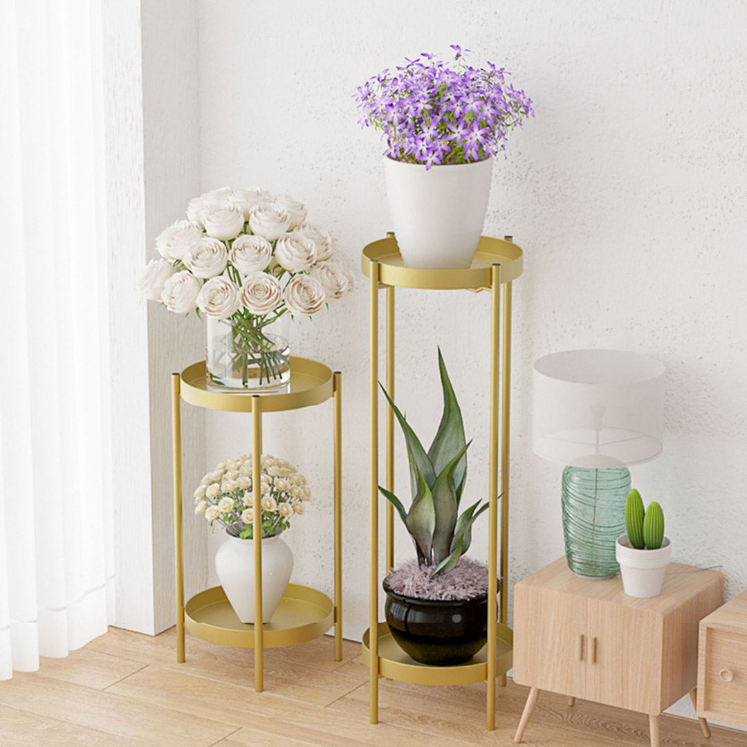 Premium 4X 2 Layer 80cm Gold Metal Plant Stand Flower Pot Holder Corner Shelving Rack Indoor Display - image4