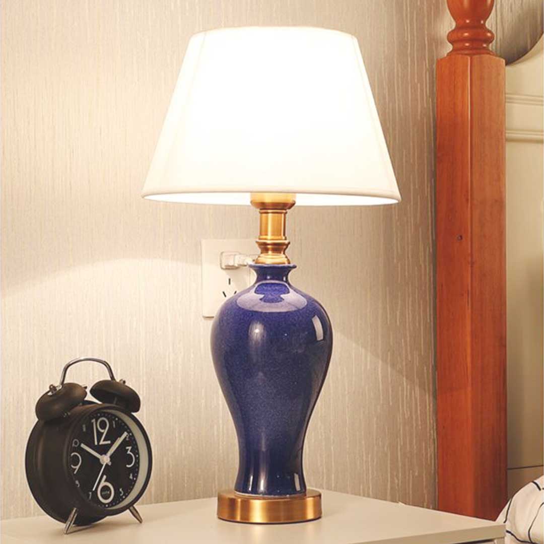 Premium 4X Blue Ceramic Oval Table Lamp with Gold Metal Base - image4