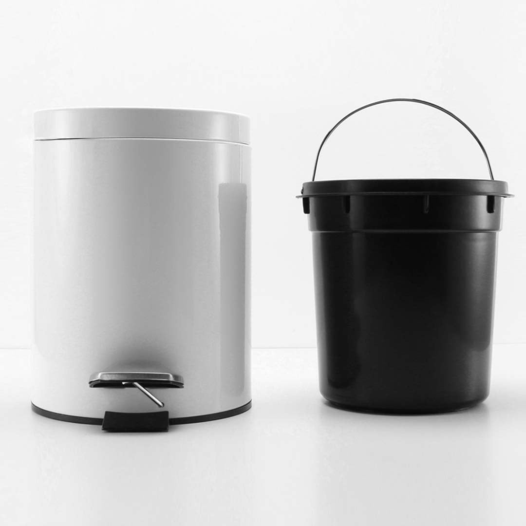 Premium Foot Pedal Stainless Steel Rubbish Recycling Garbage Waste Trash Bin Round 7L White - image4