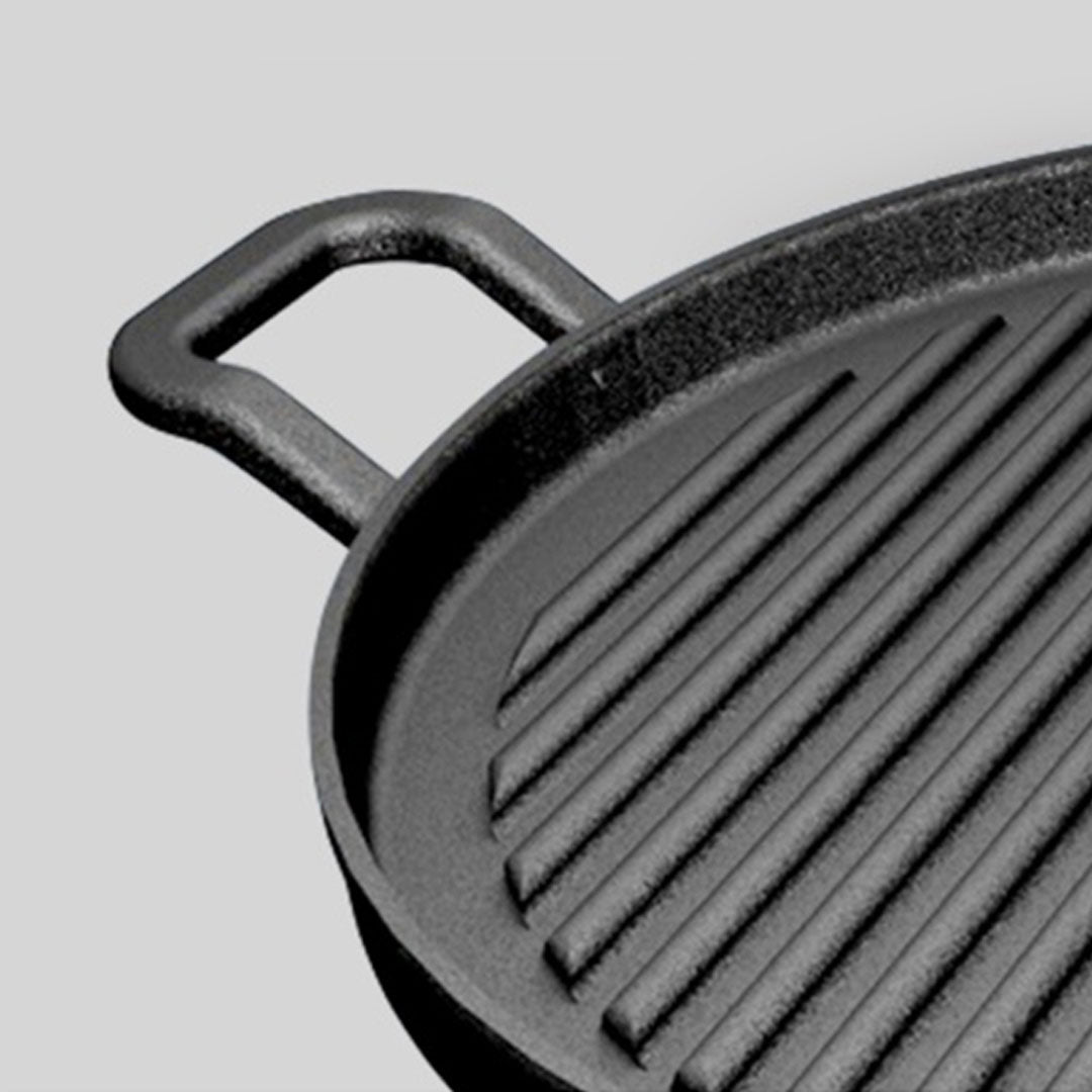 Premium 28cm Ribbed Cast Iron Frying Pan Skillet Coating Steak Sizzle Platter - image4