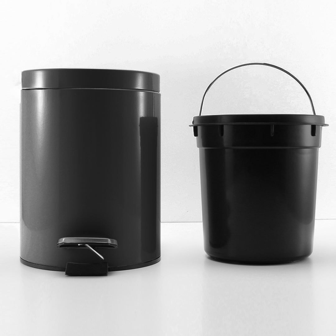 Premium Foot Pedal Stainless Steel Rubbish Recycling Garbage Waste Trash Bin Round 12L Black - image4