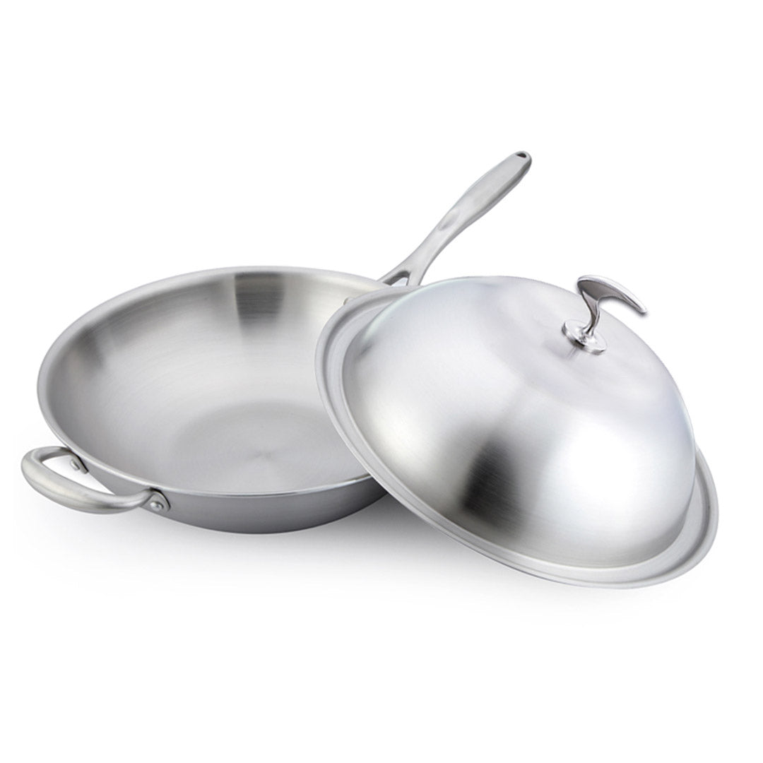 Premium 2X 18/10 Stainless Steel Fry Pan 36cm Frying Pan Top Grade Skillet with Helper Handle and Lid - image4