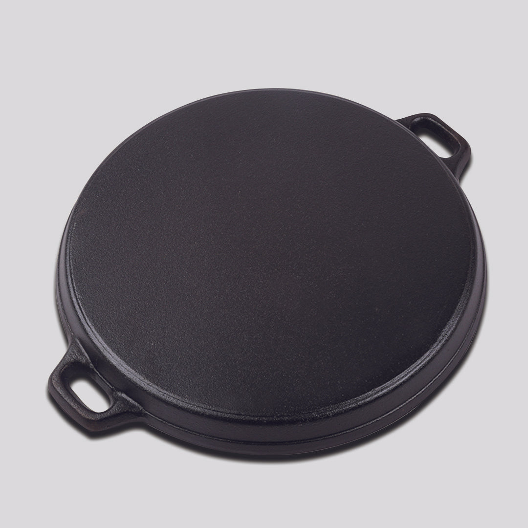 Premium 35cm Round Ribbed Cast Iron Frying Pan Skillet Steak Sizzle Platter with Handle - image5