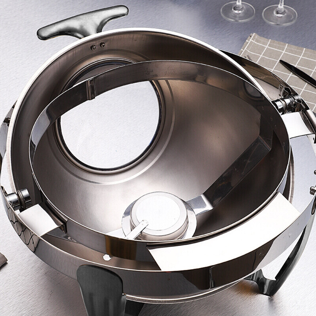 Premium 6.5L Stainless Steel Round Soup Tureen Bowl Station Roll Top Buffet Chafing Dish Catering Chafer Food Warmer Server - image4