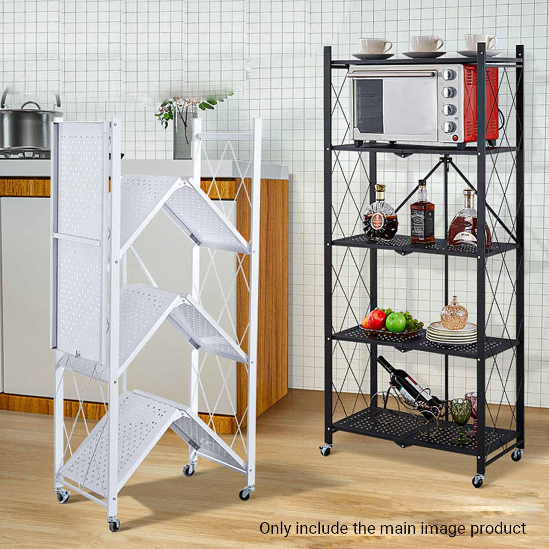 Premium 4 Tier Steel White Foldable Kitchen Cart Multi-Functional Shelves Portable Storage Organizer with Wheels - image4