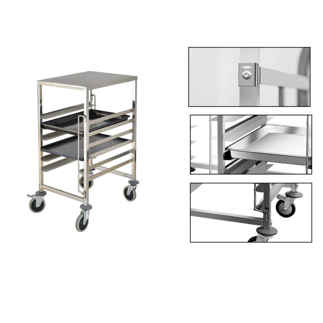 Premium Gastronorm Trolley 7 Tier Stainless Steel Bakery Trolley Suits GN 1/1 Pans with Working Surface - image4