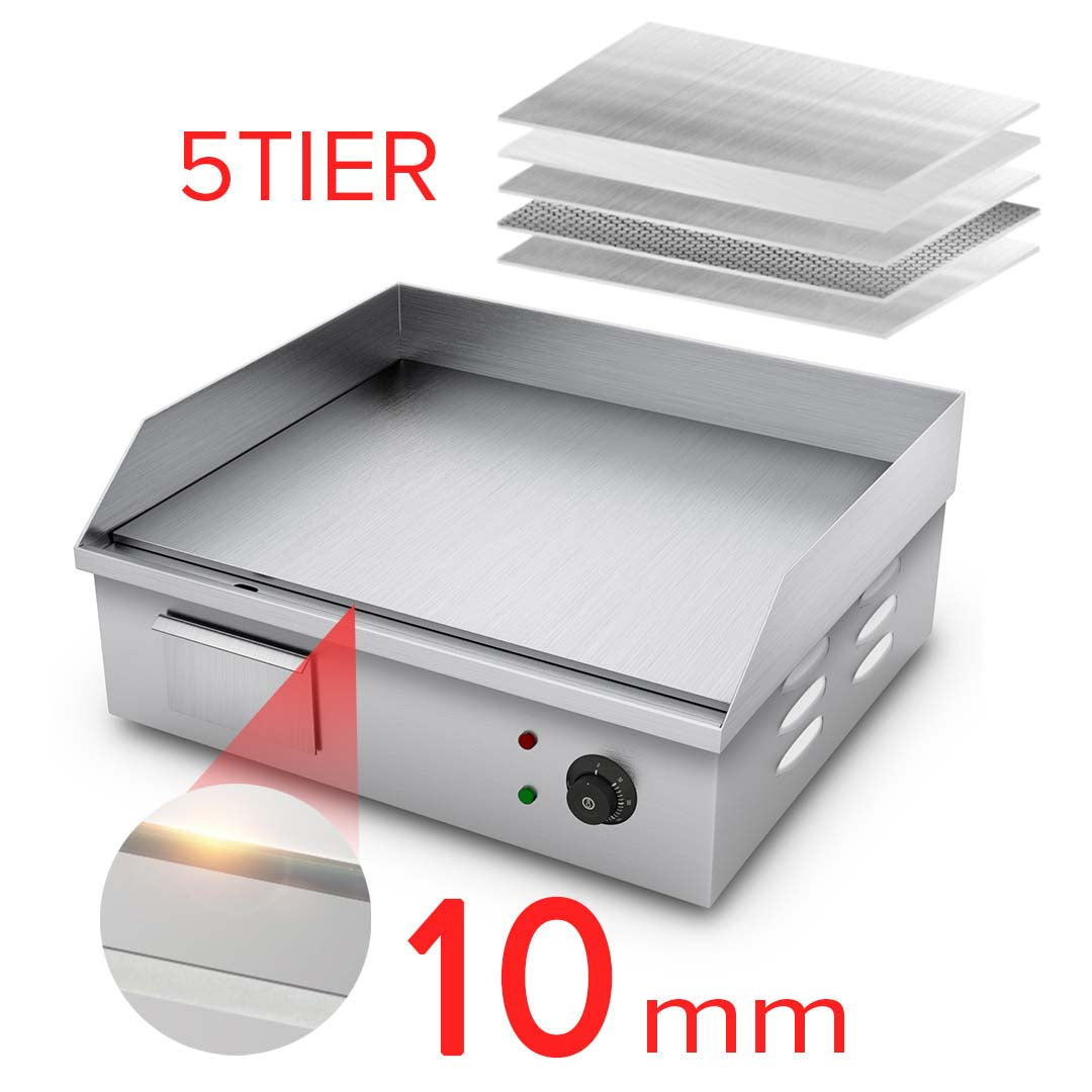 Premium 2X Electric Stainless Steel Flat Griddle Grill BBQ Hot Plate 2200W - image4