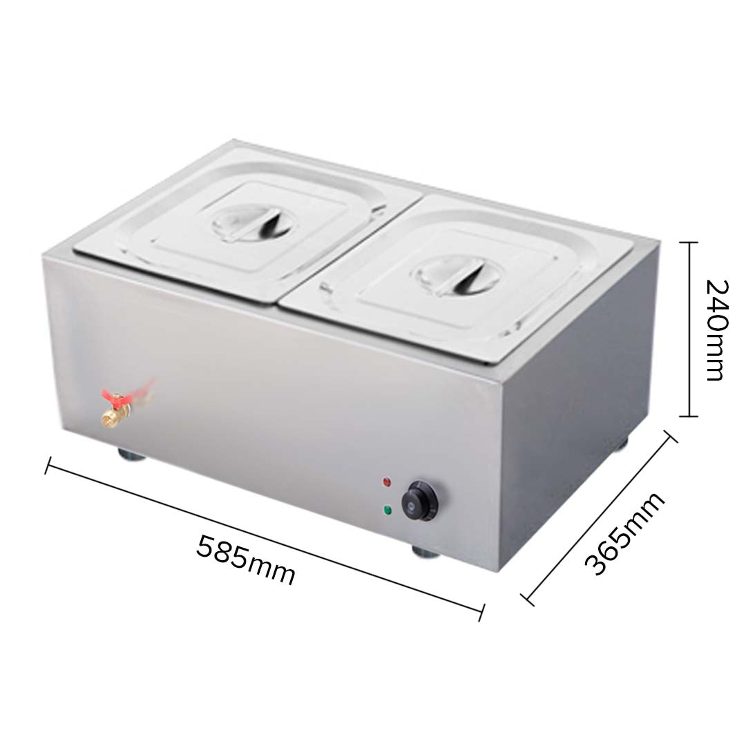 Premium 2X Stainless Steel 2 X 1/2 GN Pan Electric Bain-Marie Food Warmer with Lid - image4
