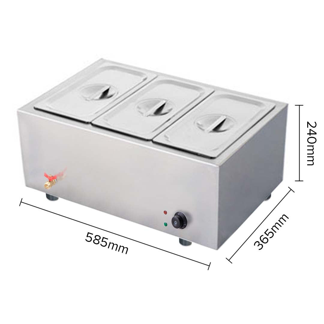 Premium 2X Stainless Steel 3 X 1/2 GN Pan Electric Bain-Marie Food Warmer with Lid - image4