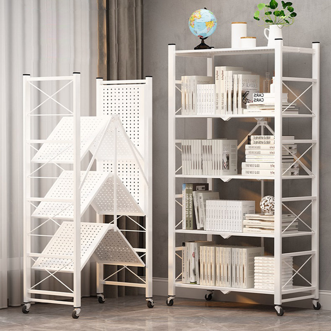 Premium 2X 5 Tier Steel White Foldable Display Stand Multi-Functional Shelves Portable Storage Organizer with Wheels - image5