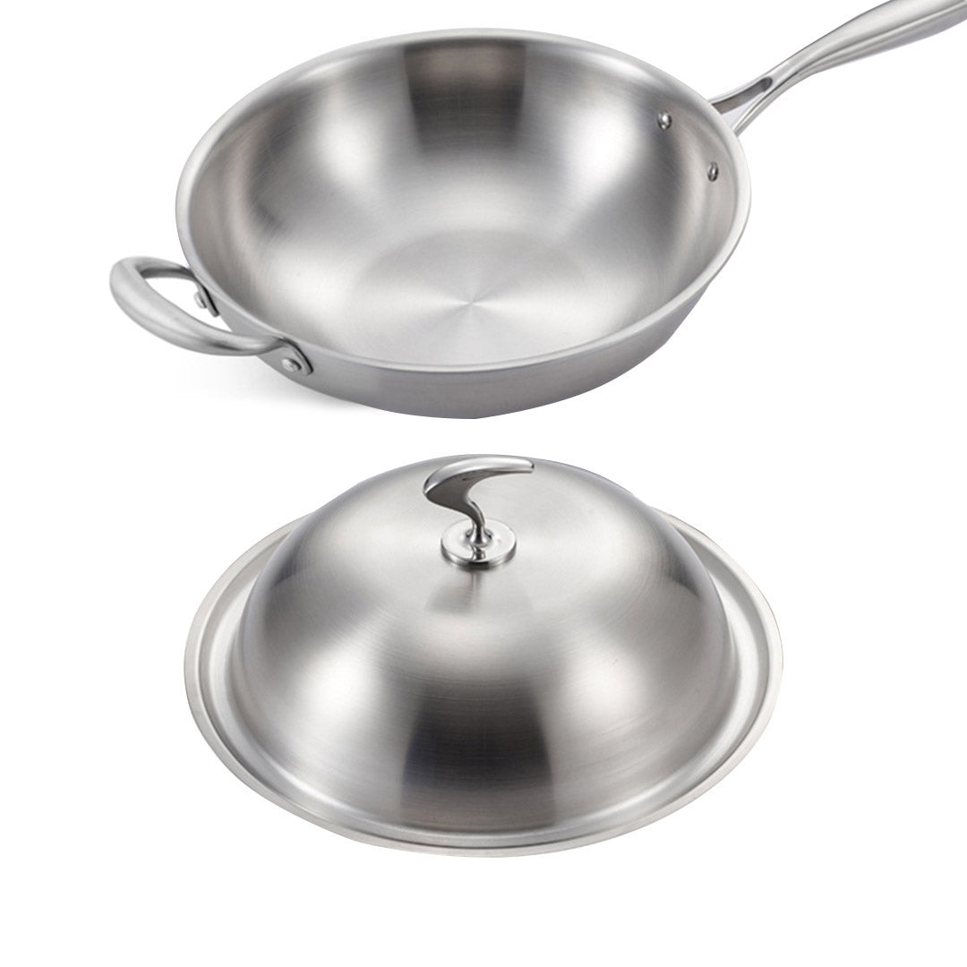 Premium 2X 18/10 Stainless Steel Fry Pan 34cm Frying Pan Top Grade Skillet with Helper Handle and Lid - image5