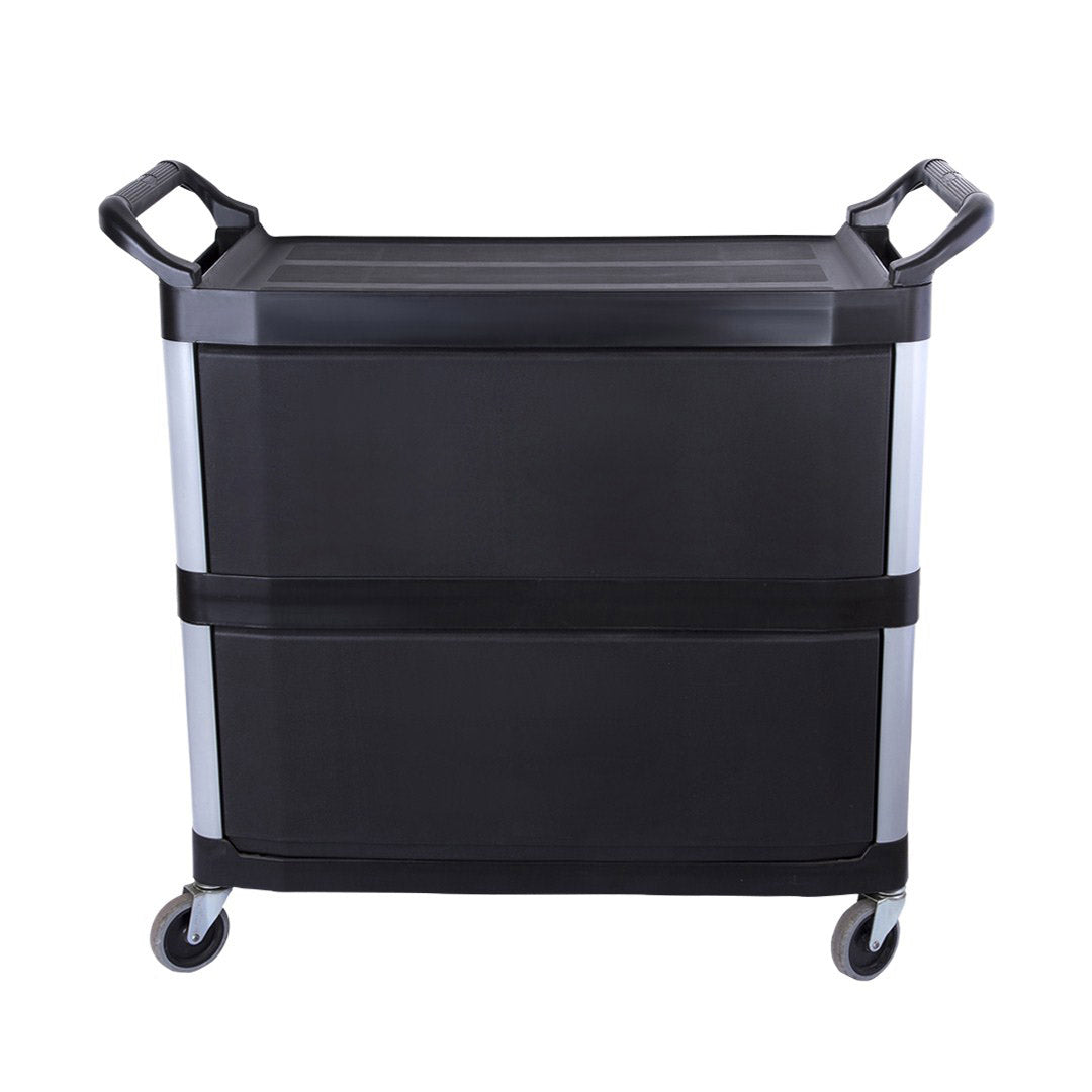 Premium 2X 3 Tier Covered Food Trolley Food Waste Cart Storage Mechanic Kitchen Black - image5