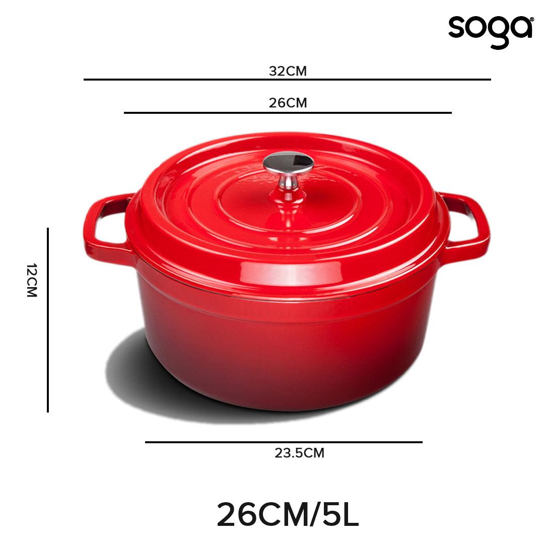 Premium Cast Iron Enamel Porcelain Stewpot Casserole Stew Cooking Pot With Lid 5L Red 26cm - image5
