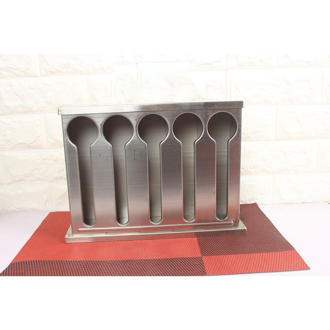 Premium Stainless Steel Buffet Restaurant Spoon Utensil Holder Storage Rack 5 Holes - image5