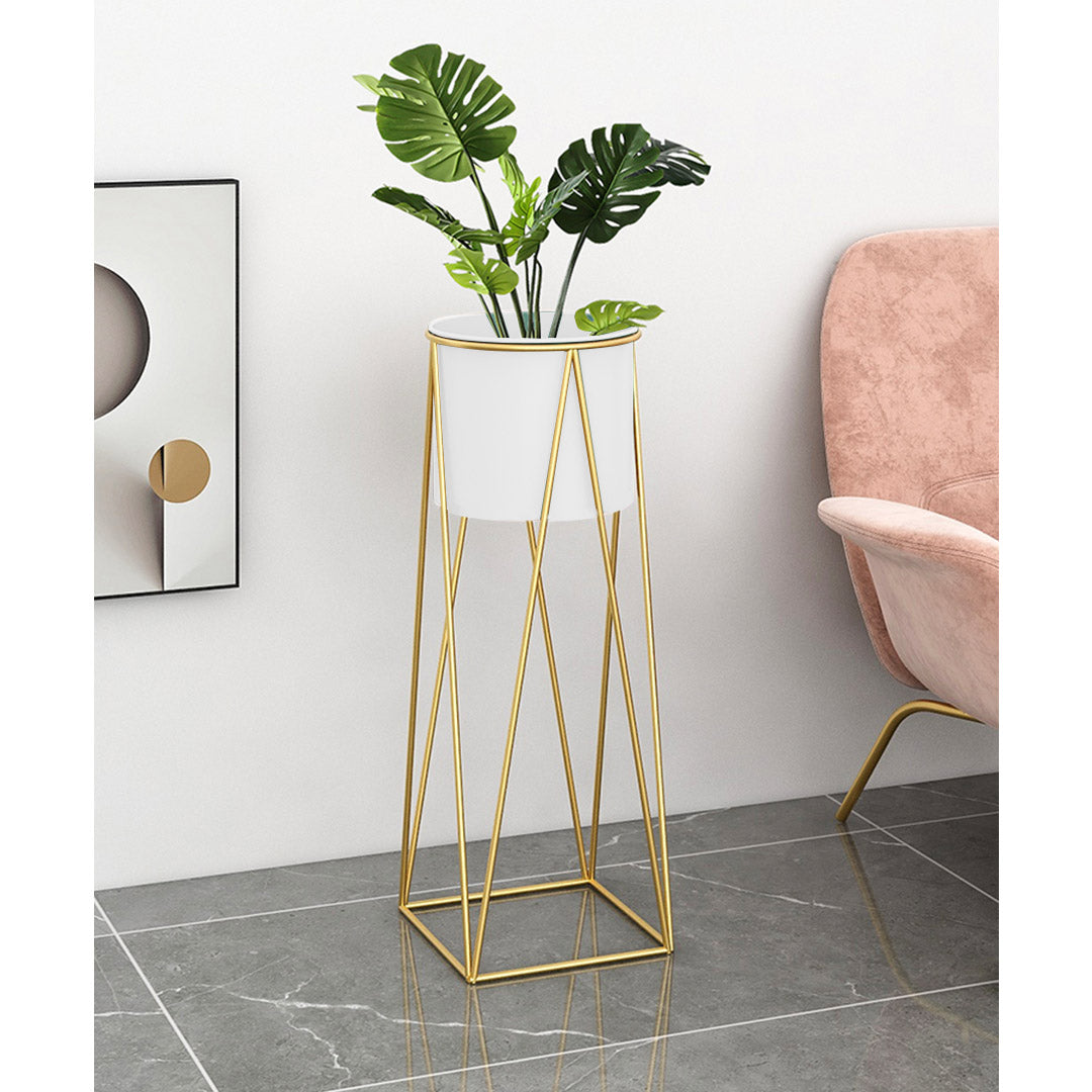 Premium 2X 50cm Gold Metal Plant Stand with White Flower Pot Holder Corner Shelving Rack Indoor Display - image5