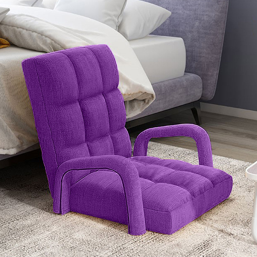 Premium 4X Foldable Lounge Cushion Adjustable Floor Lazy Recliner Chair with Armrest Purple - image5