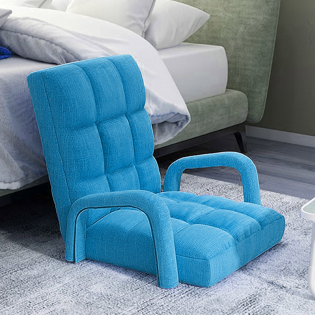 Premium 2X Foldable Lounge Cushion Adjustable Floor Lazy Recliner Chair with Armrest Blue - image5