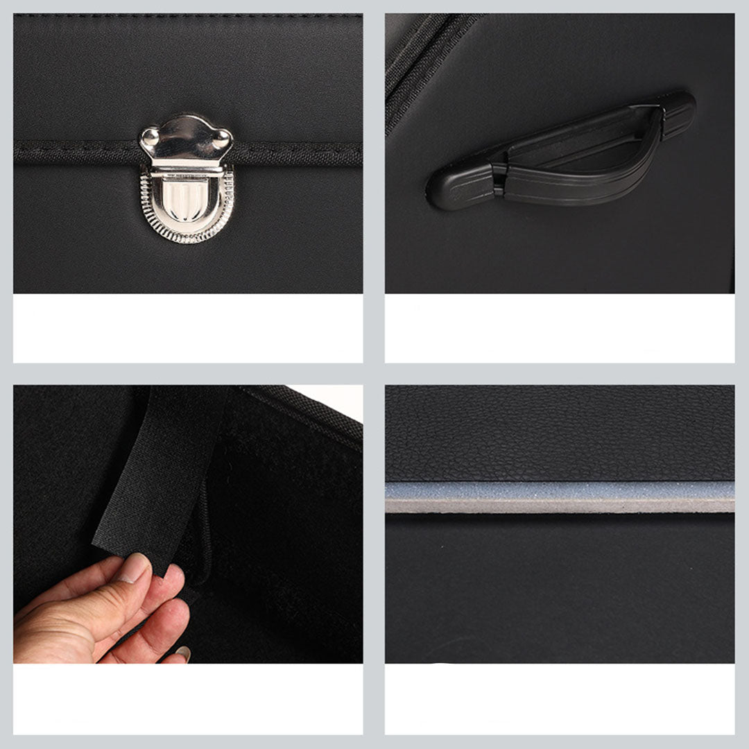 Premium Leather Car Boot Collapsible Foldable Trunk Cargo Organizer Portable Storage Box With Lock Black Large - image5