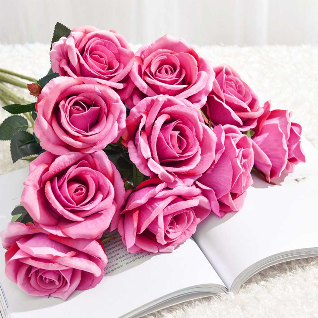 Premium 10pcs Artificial Silk Flower Fake Rose Bouquet Table Decor Pink - image5