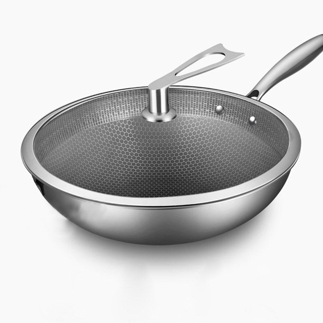 Premium 32cm Stainless Steel Tri-Ply Frying Cooking Fry Pan Textured Non Stick Interior Skillet with Glass Lid - image5
