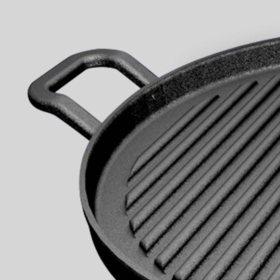 Premium 2X 30cm Ribbed Cast Iron Frying Pan Skillet Coating Steak Sizzle Platter - image5